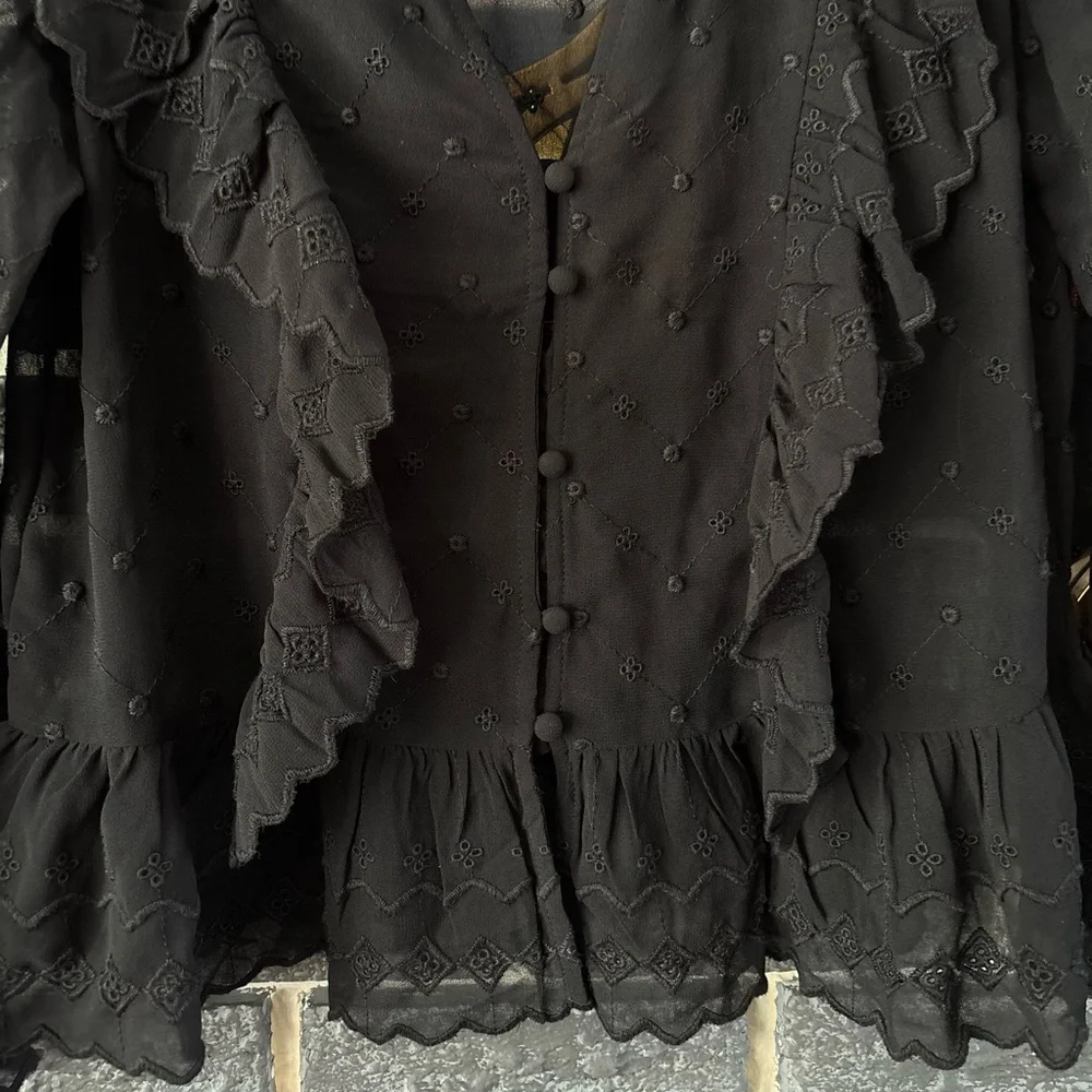 H&M Black Sheer Ruffle Blouse - Picture 6 of 9